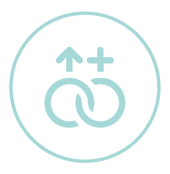 Light blue icon of interlocking male gender symbols.
